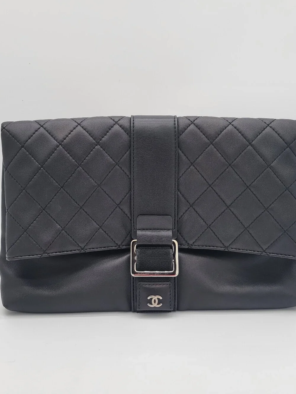 Authentic Chanel Quilted Leather Black Clutch